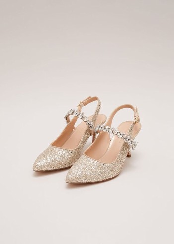 Phase Eight Glitter Embellished Pointed Slingback Heels Gold Australia | RU7958306